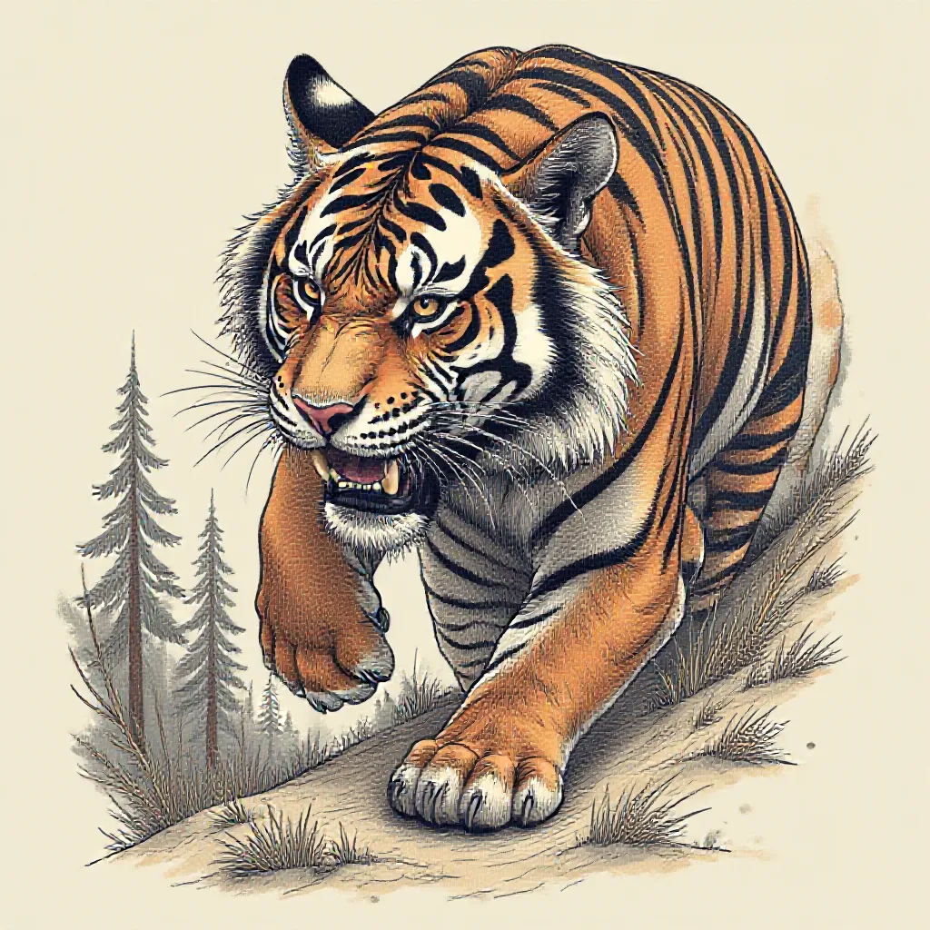 The tiger is going up the hill Tat.Run